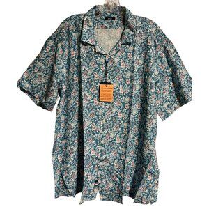 Benson Mens Aqua Floral Short Sleeve Button-Up Shirt XL 100% Cotton